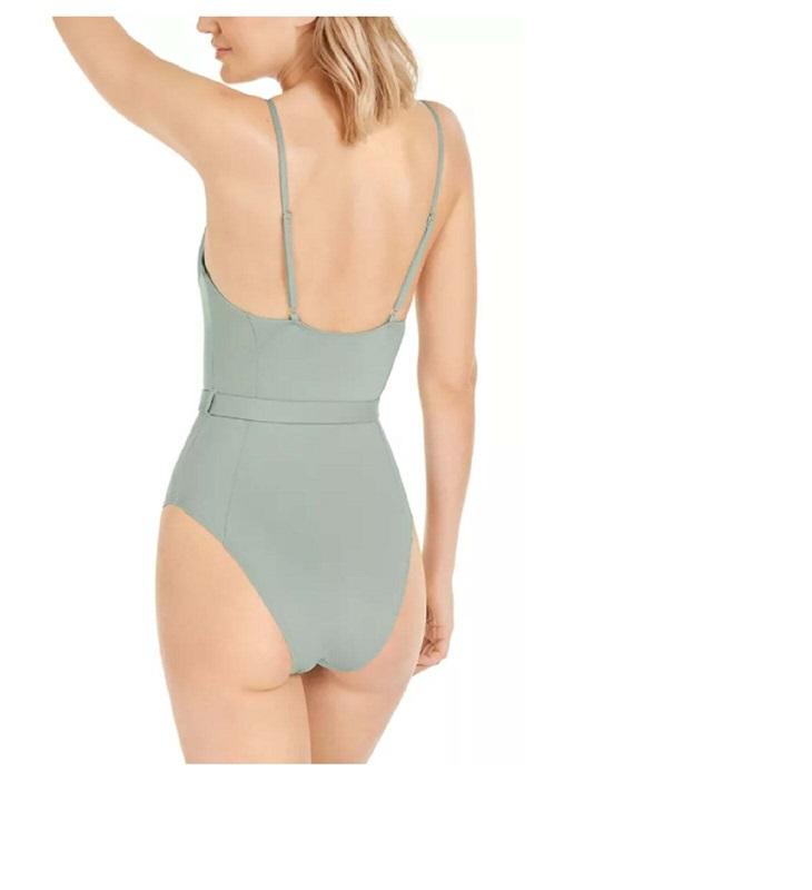 NWOT What We Wore XL Danielle Retro Belted 1PC Green Swimsuit 117162