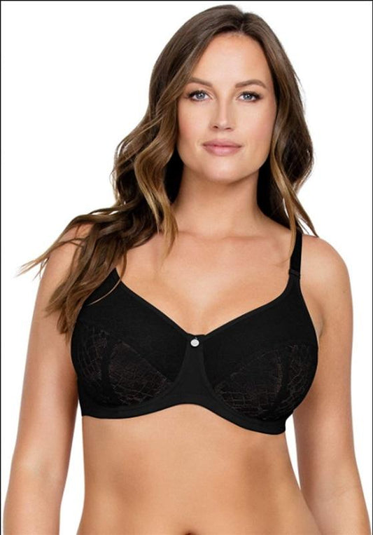 NWT Parfait by Affinitas 32d Claire Lace Unlined Minimizer Bra Black 117187