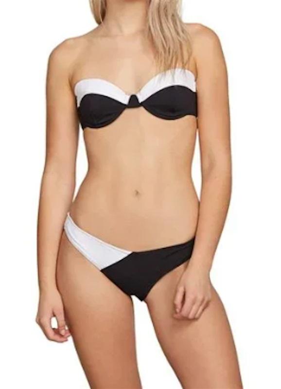 NWOT Volcom 16w Simply Ribbed Black White Bikini Swim Bottom 117229
