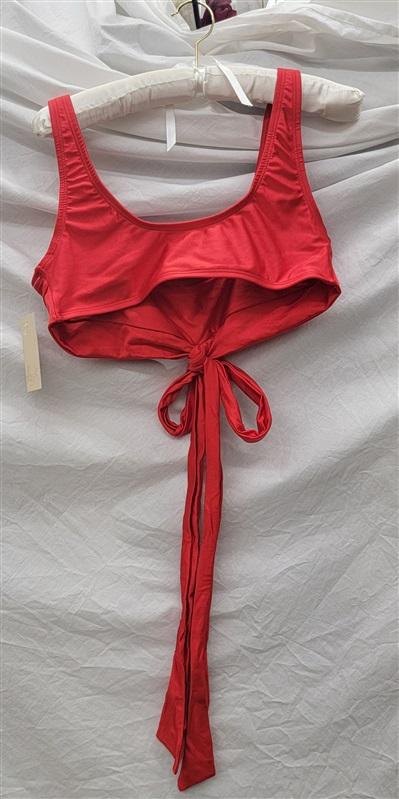 NWT Ris-k L Frolic Red Scoop Neck Wrap Bikini Swim Top 117245