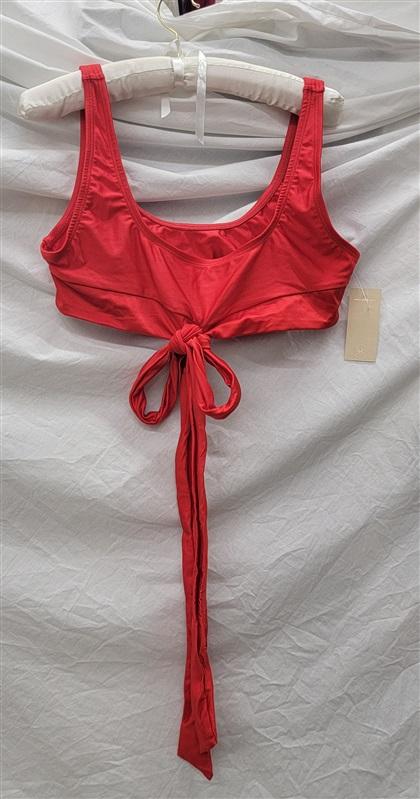NWT Ris-k L Frolic Red Scoop Neck Wrap Bikini Swim Top 117245