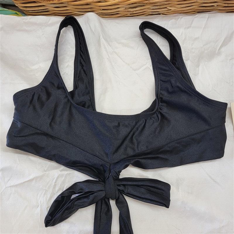 NWT Ris-k M Frolic Black Scoop Neck Wrap Bikini Swim Top 117246