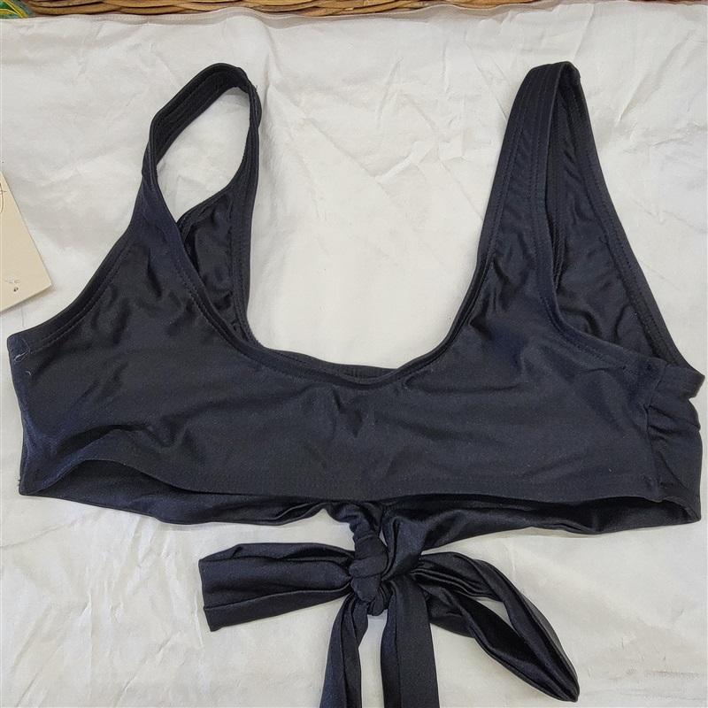 NWT Ris-k M Frolic Black Scoop Neck Wrap Bikini Swim Top 117246