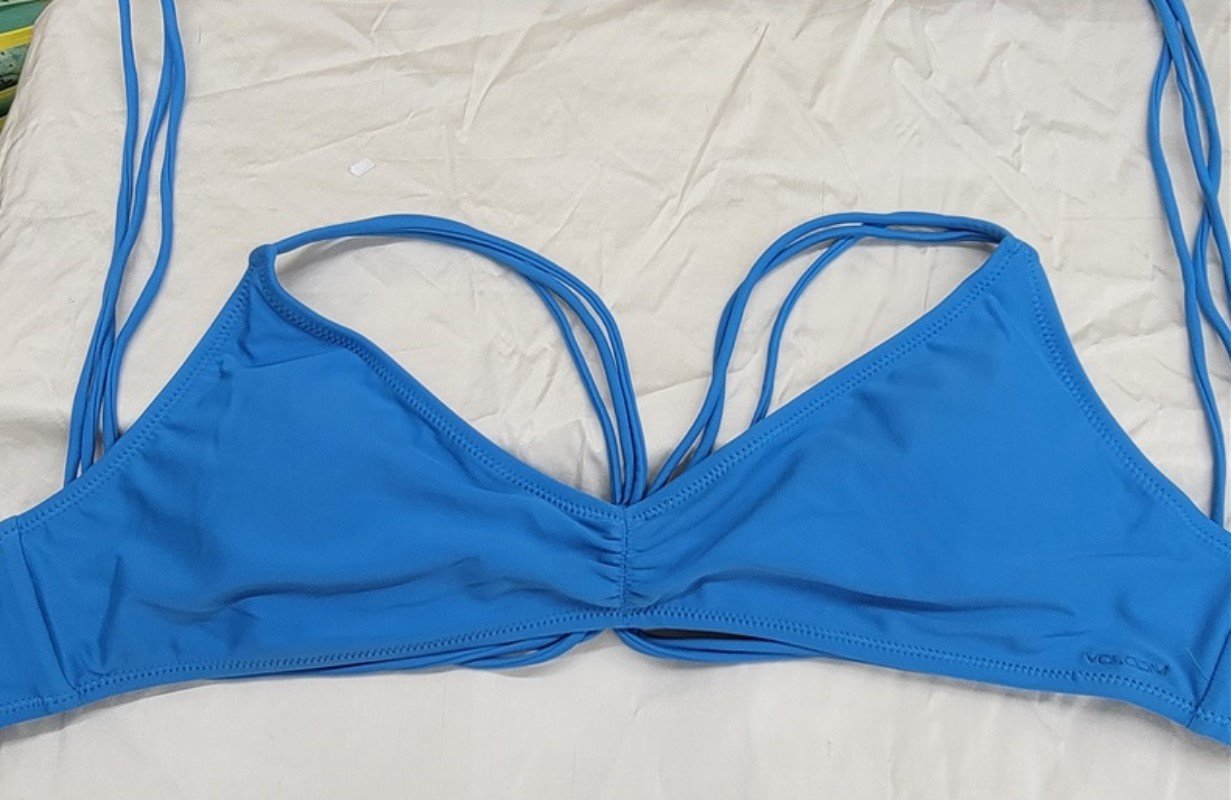 NWOT Volcom Simply Solid XL Blue Strappy Halter Bikini Swim Top #117252