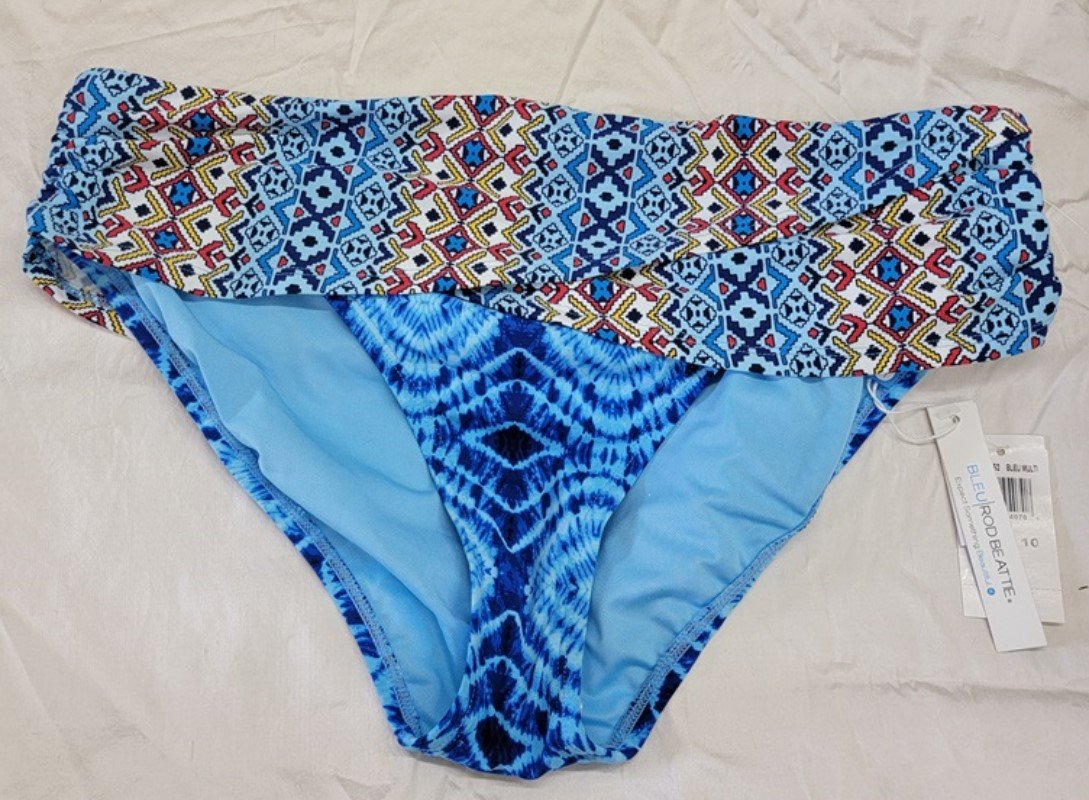 NWT Bleu Rod Beattie 10 Mykonos Fold Over Blue Bikini Bottom 117259