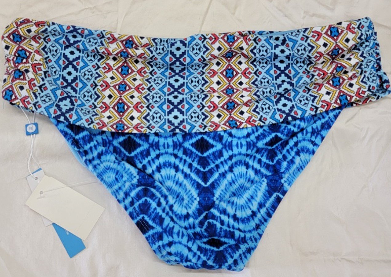 NWT Bleu Rod Beattie 10 Mykonos Fold Over Blue Bikini Bottom 117259