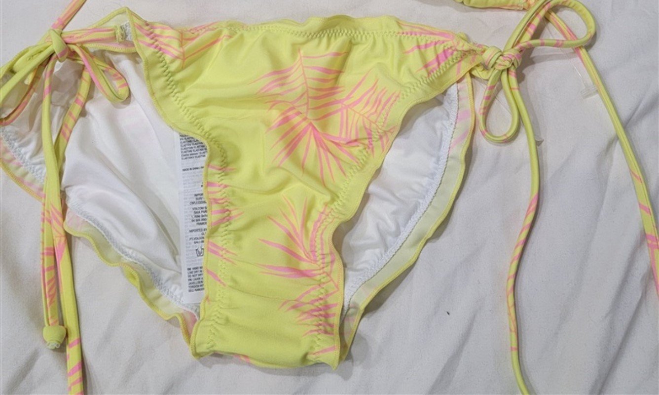 NWOT Volcom Take A Neon S Palm Side-Tie Cheeky Bikini Swim Bottom 117283