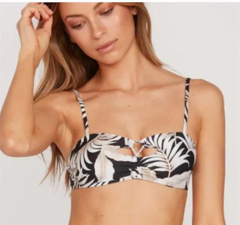 NWOT Volcom S Lip Palm Print Croplette Bikini Top 117291