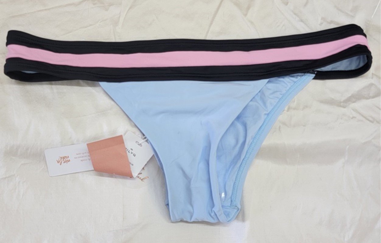 NWT Pilyq Cosmopolitan L Color Block Banded Cheeky Bikini Swim Bottom 117296
