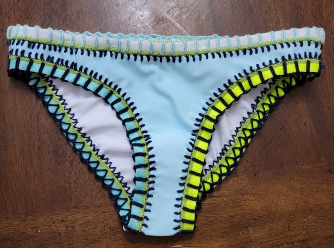 NWT Pilyq Platinum Cabana Blue Crochet Trim S Scoop Bikini Swim Bottom 117345