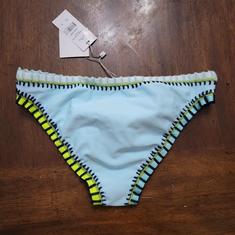 NWT Pilyq Platinum Cabana Blue Crochet Trim S Scoop Bikini Swim Bottom 117345