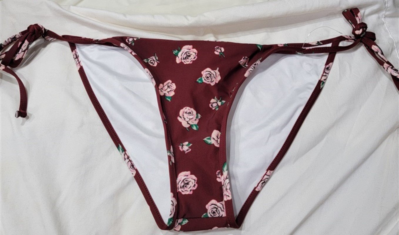 NWOT Volcom M Burgundy Pink Roses Side-Tie Cheeky Bikini Swim Bottom 117362
