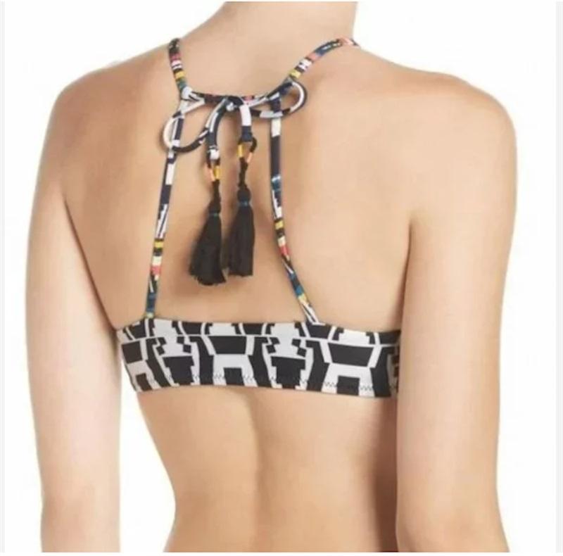 NWT Becca M Journey High Neck Halter Bikini Top Tassel Tie 117363