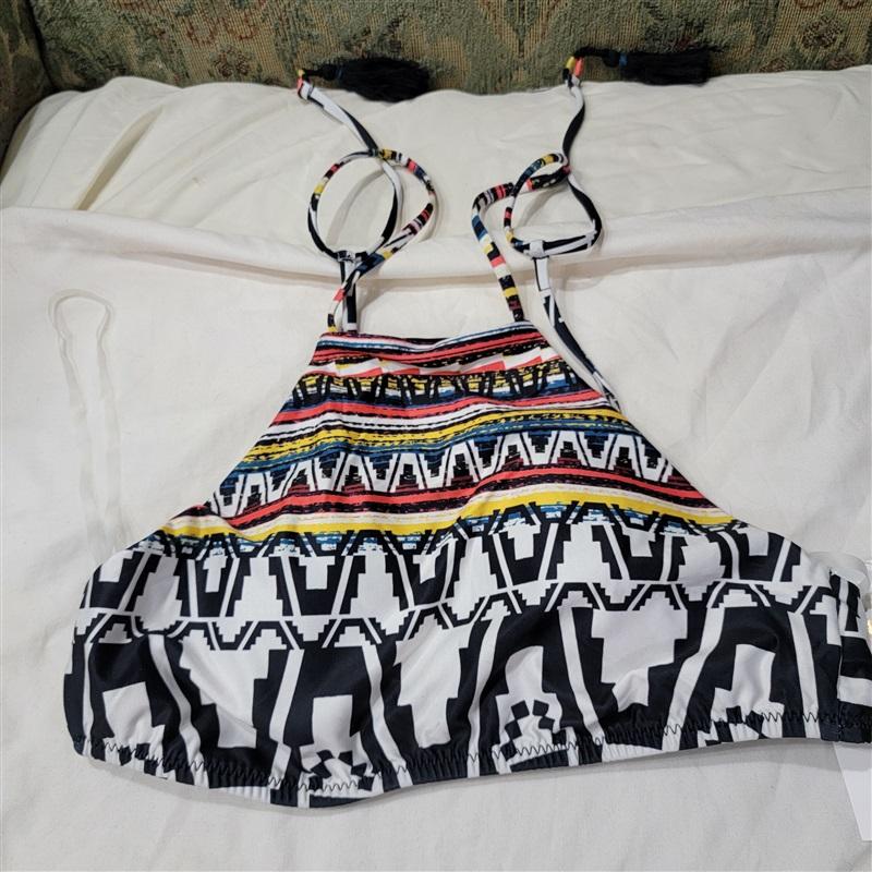 NWT Becca M Journey High Neck Halter Bikini Top Tassel Tie 117363