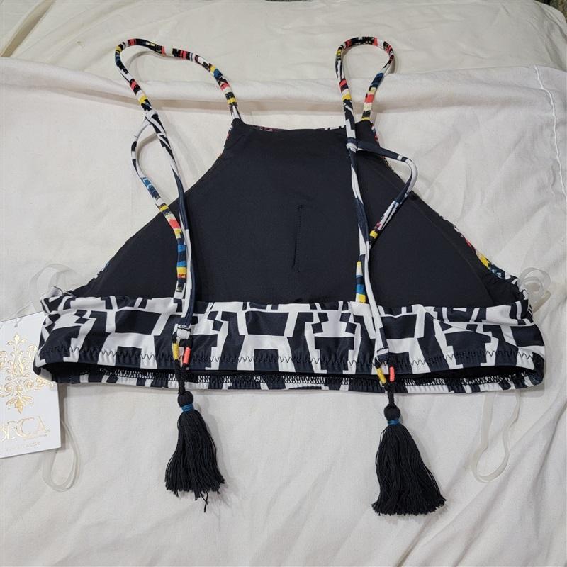 NWT Becca M Journey High Neck Halter Bikini Top Tassel Tie 117363
