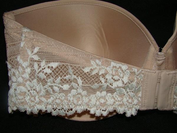 PO Wacoal Bra 34DD Strapless Beige & Cream Lace 854191 117369