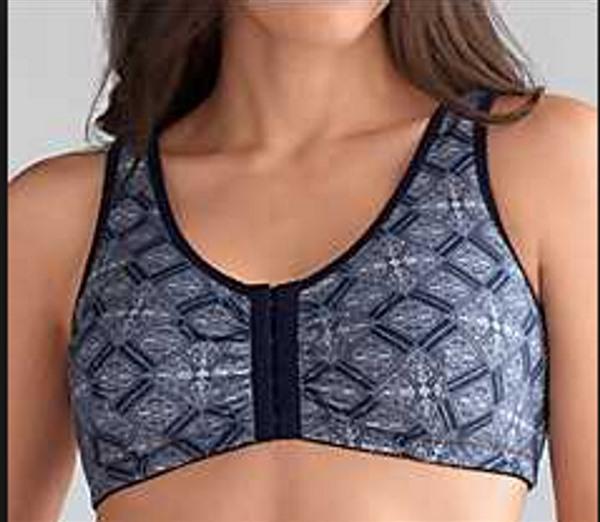 NWT Amoena SM C/D Frances 2128 Wire-Free Front Closure Bra Blue 117385