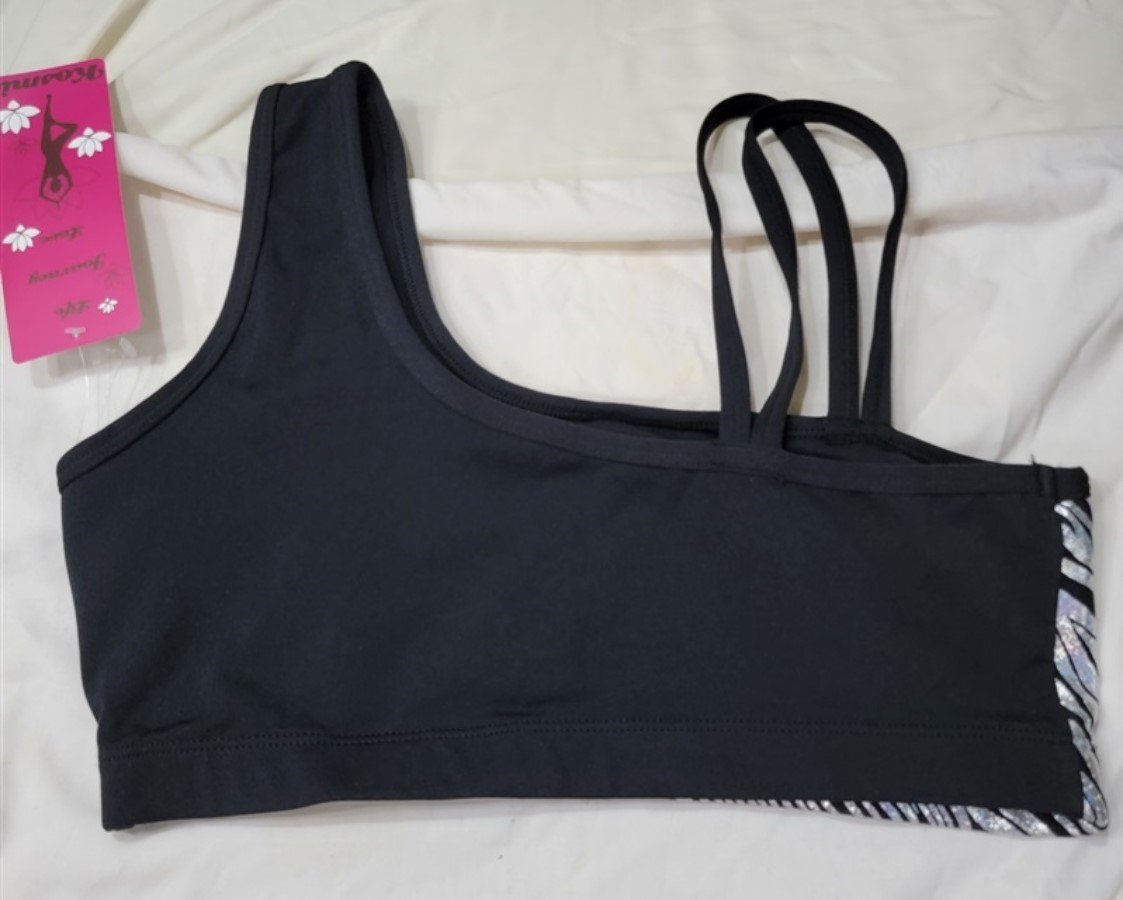NWT Kos USA L 1 Shoulder Med-Impact Dance Sports Bra 7348 Glitter Zebra 117440