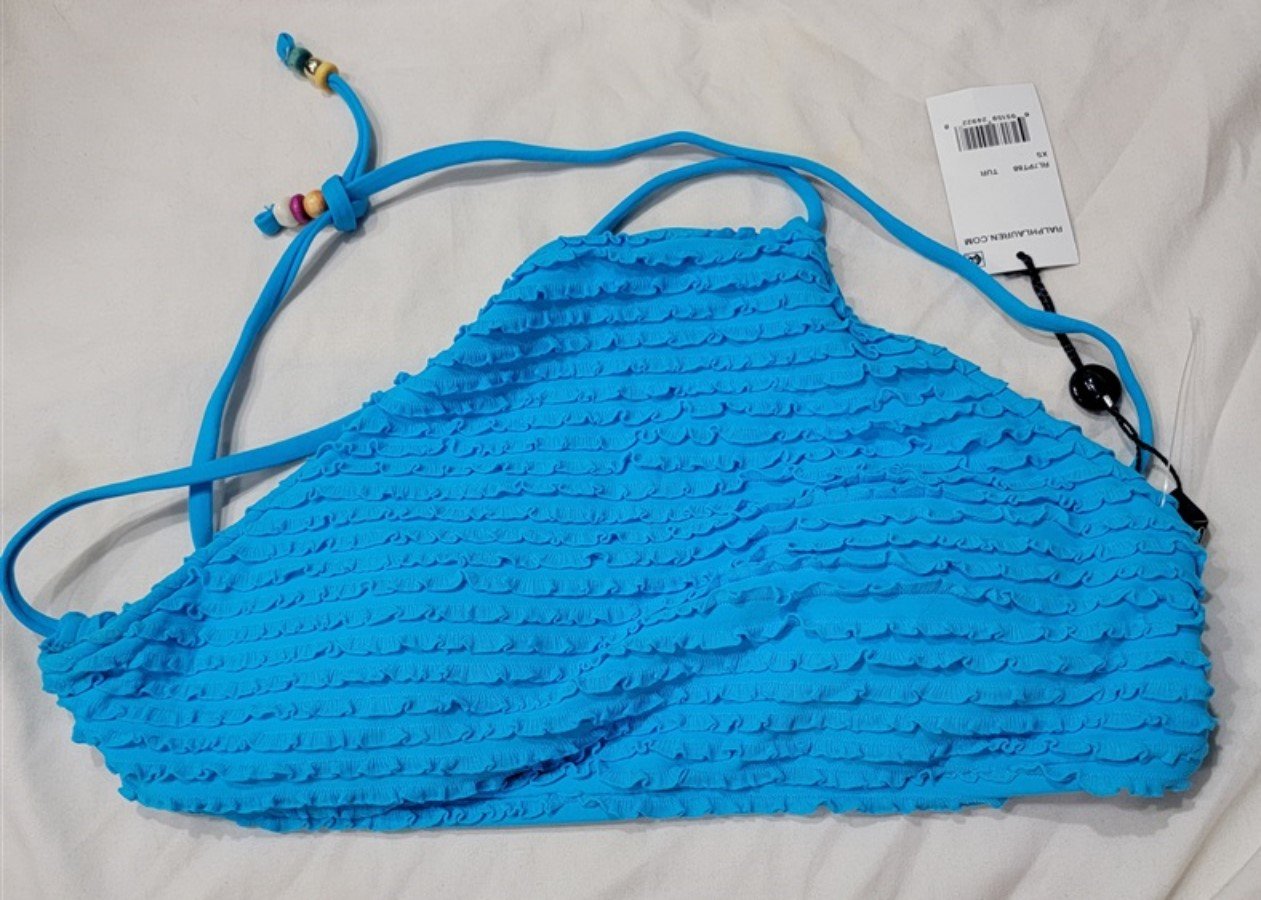 NWT Ralph Lauren XS Beach Volleyball Surf Halter Bikini Top Turquoise 117445