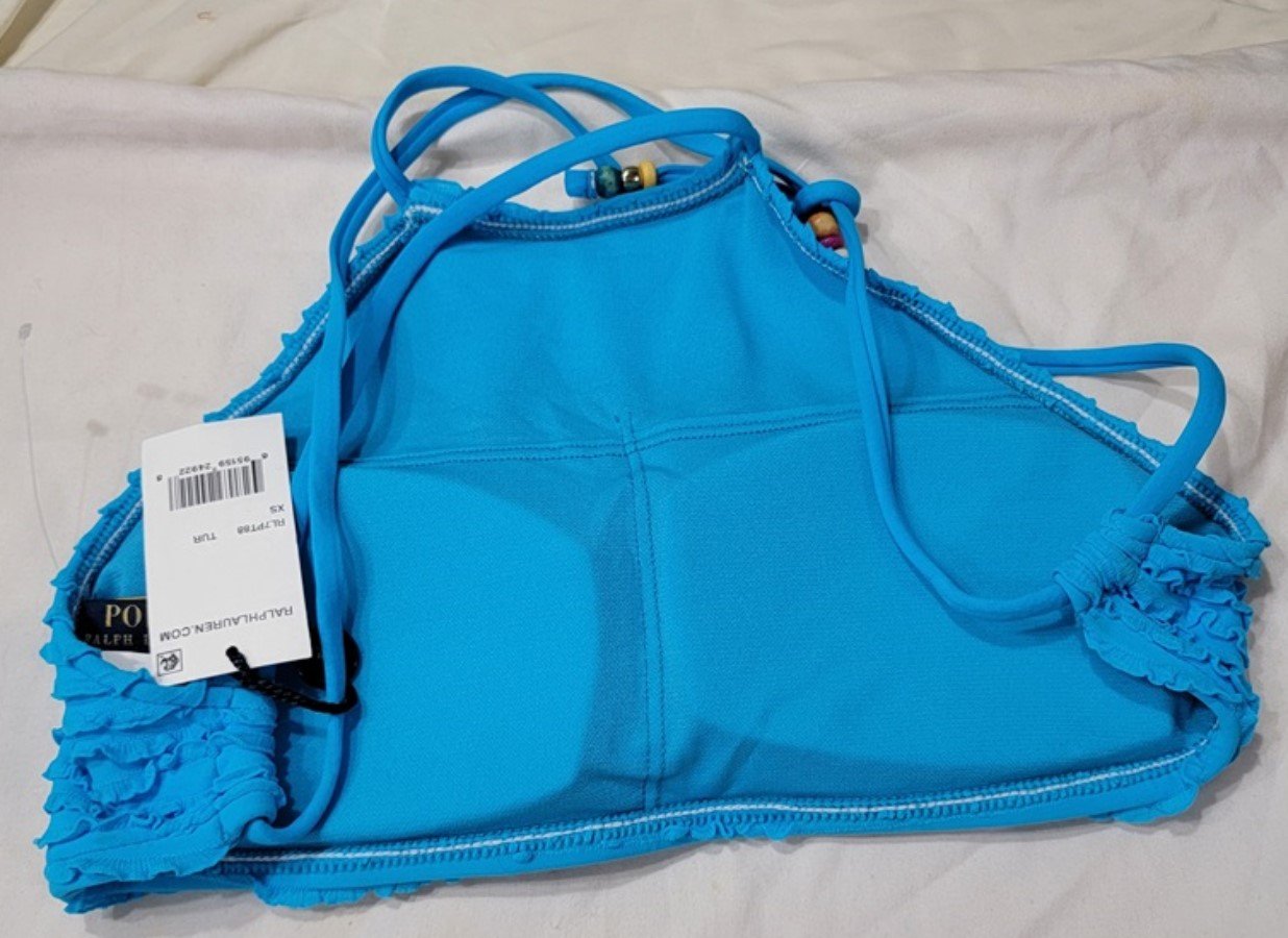 NWT Ralph Lauren XS Beach Volleyball Surf Halter Bikini Top Turquoise 117445