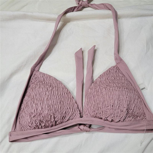 NWOT Volcom Solid Pink S Smocked That Tri Bikini Swim Top 117447