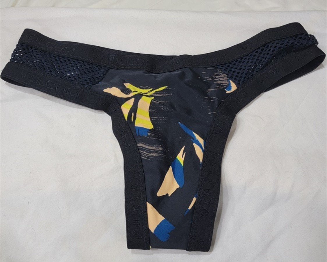 NWOT Volcom S Mesh Black Geometric shapes Bikini Swim Bottom 117286