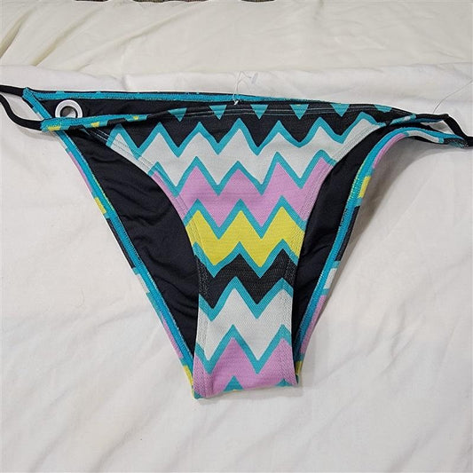 NWOT Volcom L Chevron Gromit Back Side-Tie Cheeky Bikini Swim Bottom 117460