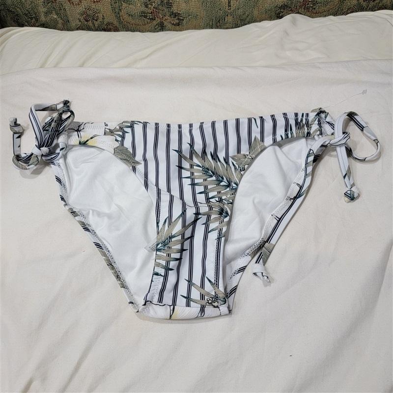 NWOT Volcom So Tropical Floral S White Palm Side Tie Bikini Swim Bottom 117480