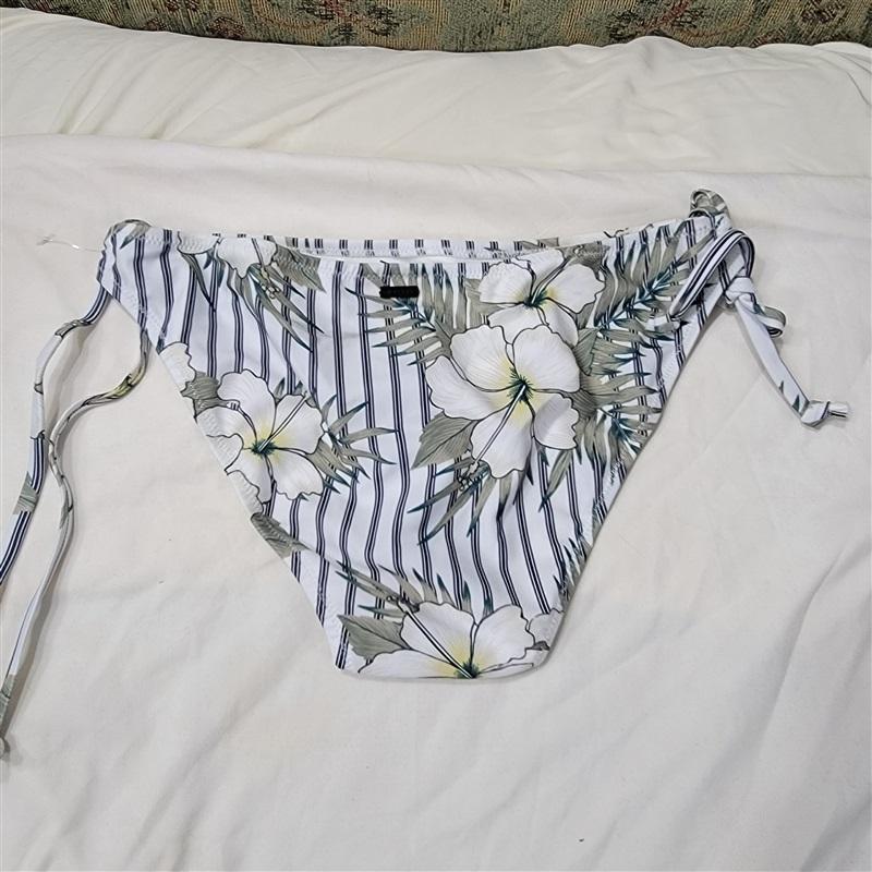 NWOT Volcom So Tropical Floral S White Palm Side Tie Bikini Swim Bottom 117480