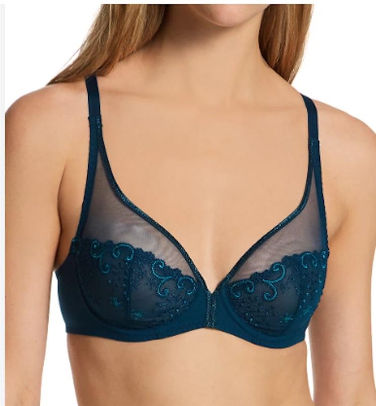 NEW Simone Perele 34G Delice Sheer Plunge Bra 12X319 Blue 117506