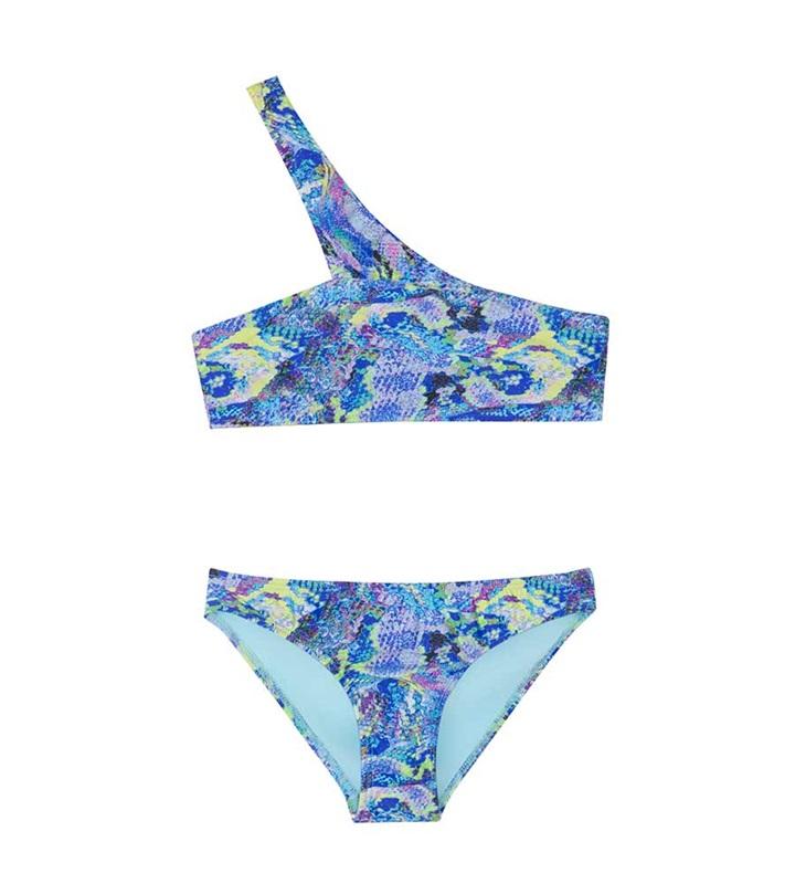 NWT PIlyq 2 Girls Mamba One Shoulder Snakeskin Bikini 117510