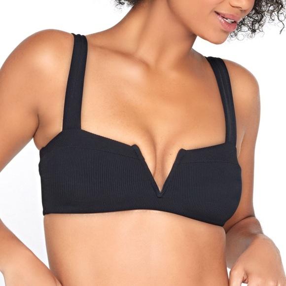 NWOT L*Space Anthropologie XS Lee Lee Ribbed Black Bikini Swim Top 117547
