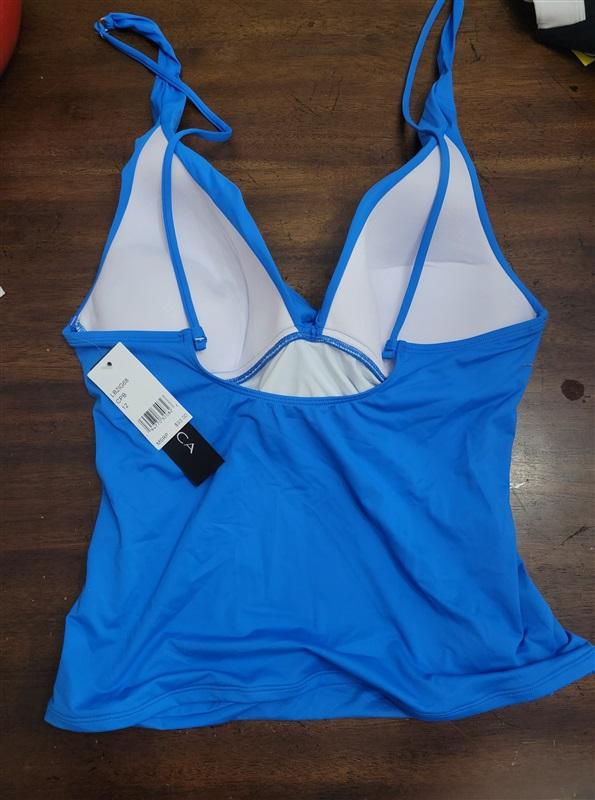 NWT La Blanca Island Goddess SZ 12 Solid Blue Twist Tankini Swim Top 117582