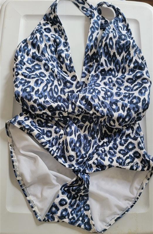 NWT Calme S Blue Tiger Cross Back 1 Pc Swimsuit 117620