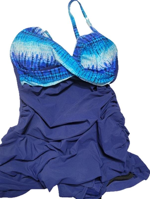 NWT Profile by Gottex 12 Textured Tummy Control Swimdress Blue 117640