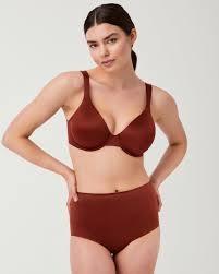 NWT Spanx 38D Unlined Full Coverage Satin Bra 30077R Brown 117653