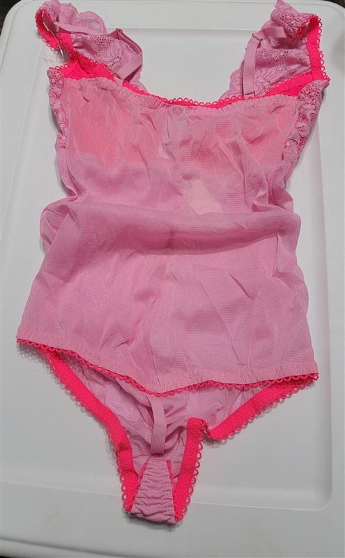 NWTD HAH Hot As Hell Intimates L Bridal lace Thong Bodysuit Pink 117661