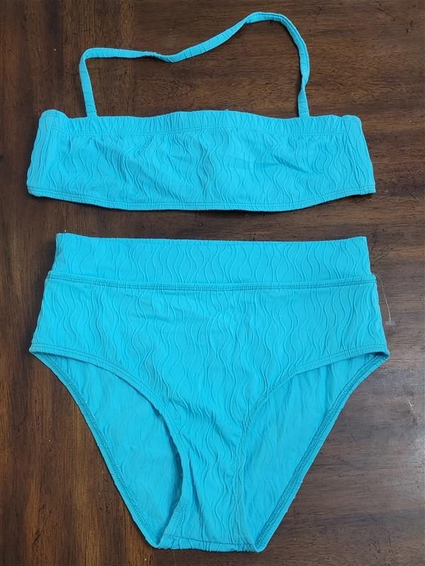 NWOT Athena 6 Turquoise Wavy Bandeau Top & High Waist Bottom Bikini 117863