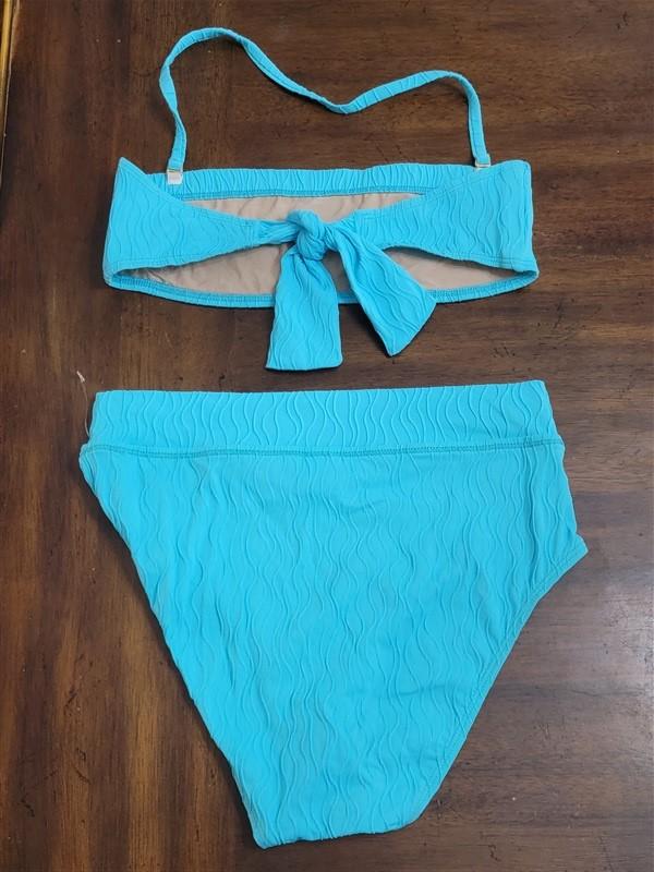 NWOT Athena 6 Turquoise Wavy Bandeau Top & High Waist Bottom Bikini 117863