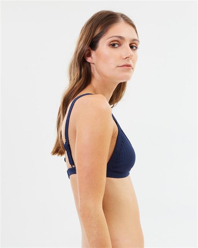 NWOT Seafolly 8 USA Essentials Fixed Ribbed Triangle Bikini Top Navy Blue 117930