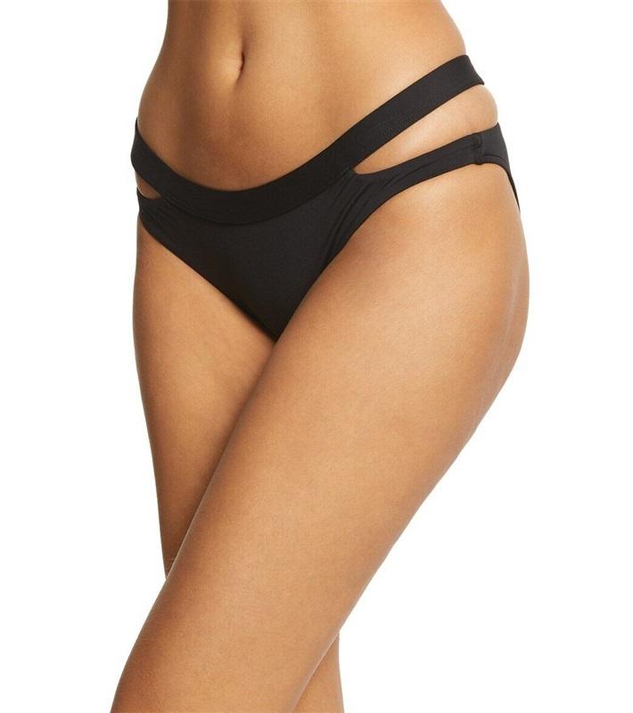 NWOT Seafolly 4 USA Active Strappy Bikini Bottom Black 117931