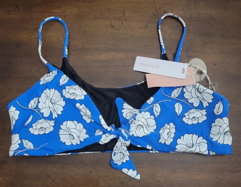 NWT PIlyq Poppy D Reversible Andrea tie Top Blue Black 117985