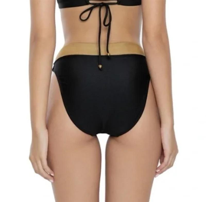 NWT Anthropologie Pilyq S Cove High Waist Full Black Gold Bikini Bottom 118002