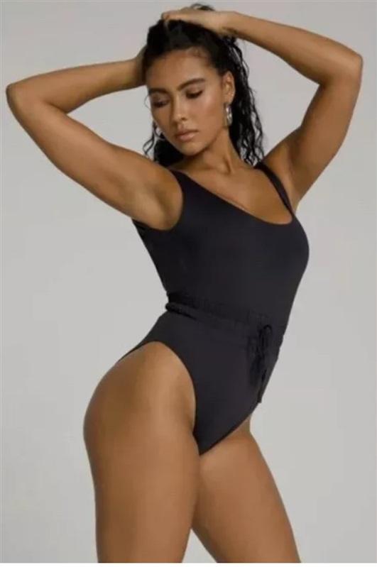 NWOT Good American sz L or 3 Waist Framer 1PC Swimsuit Drawstring Black 118010
