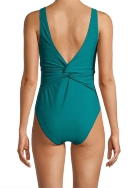 NWT Nicole Miller Twist Front Swimsuit M 1Pc Teal Green 118024