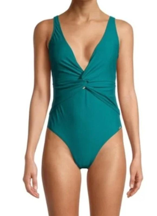 NWT Nicole Miller Twist Front Swimsuit M 1Pc Teal Green 118024
