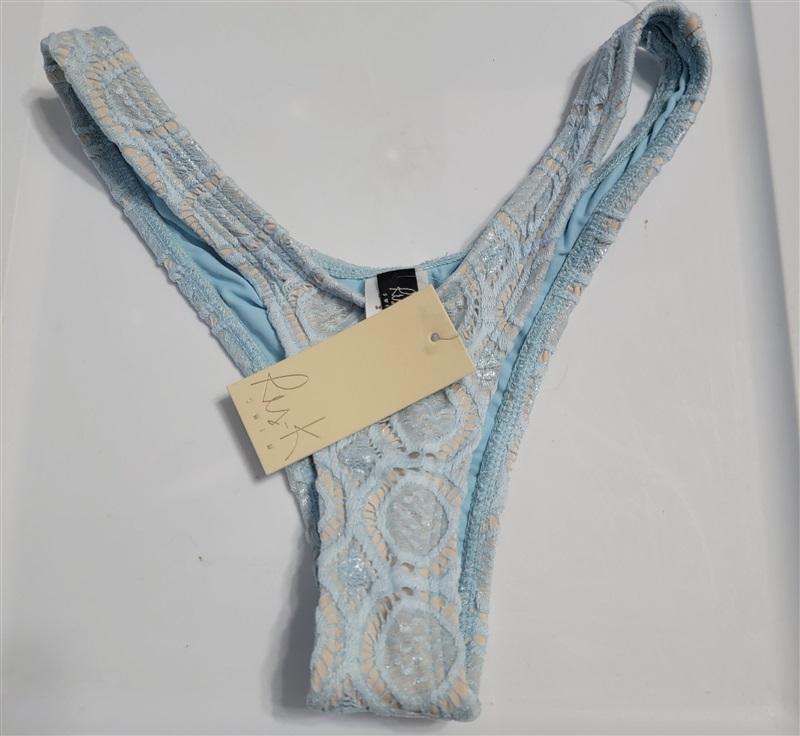 NWT Ris-k XS Blue Lace Thong Bikini Swim Bottom 118030
