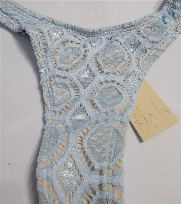 NWT Ris-k XS Blue Lace Thong Bikini Swim Bottom 118030