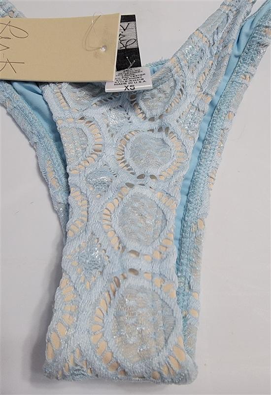 NWT Ris-k XS Blue Lace Thong Bikini Swim Bottom 118030