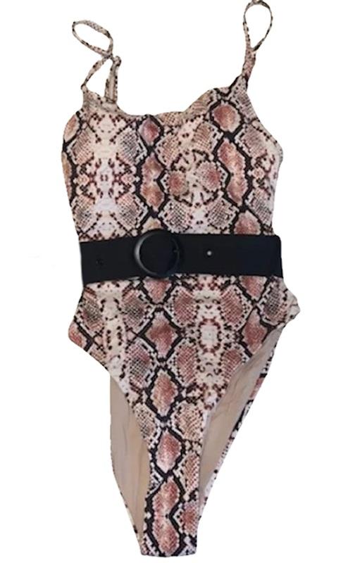NWT Aqua Swim L Belted Snake Print One Piece Swimsuit 118034